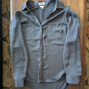 Express Portofino Dove Gray Satin Crepe Button Up Blouse